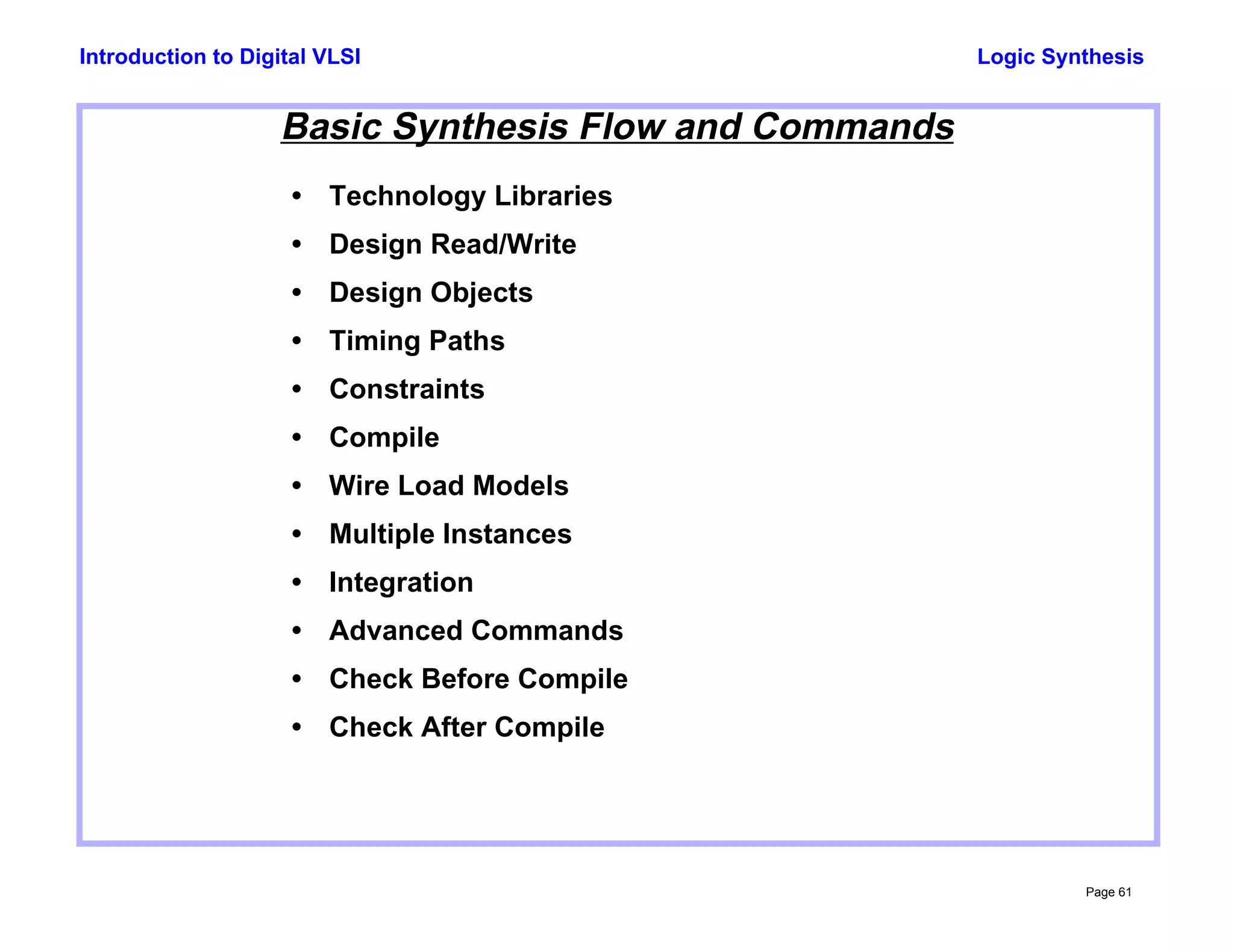 Basic synthesis flow and commands in digital VLSI | PDF
