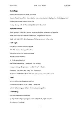 Basic tags | PDF | Web Design and HTML | Internet