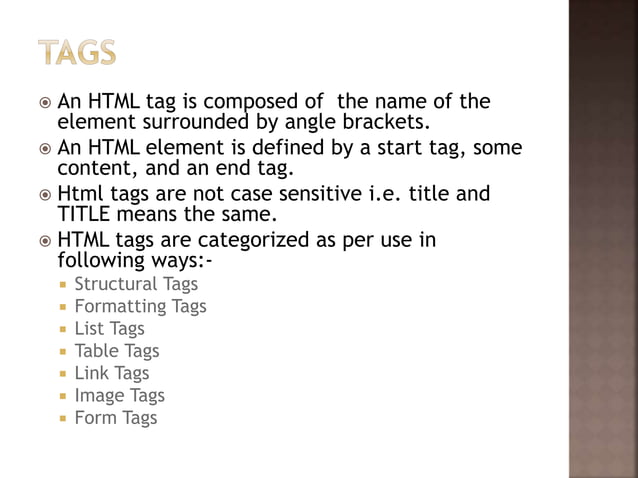 Basic tags in html | PPTX | Web Design and HTML | Internet