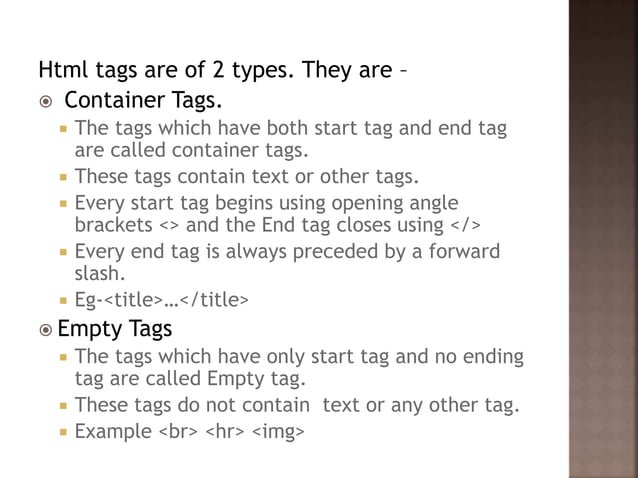 Basic tags in html | PPTX | Web Design and HTML | Internet