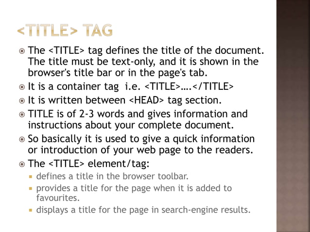 Basic tags in html | PPTX | Web Design and HTML | Internet