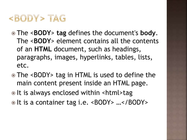 Basic tags in html | PPTX | Web Design and HTML | Internet