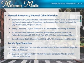 • Network Broadcast / National Cable Television
• There are Over 2,000 Affiliated Television Stations Across the U.S. That...