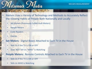 • Nielsen Uses a Variety of Technology and Methods to Accurately Reflect
the Viewing Habits of People Both Nationally and ...