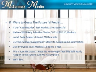 • If I Were to Guess The Future I’d Predict…
• If the “Code Reader” Test Markets are Successful
• Nielsen Will Likely Take...