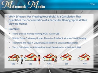 • VPVH (Viewers Per Viewing Household) is a Calculation That
Quantifies the Concentration of a Particular Demographic With...