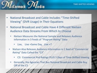 • National Broadcast and Cable Includes “Time-Shifted
Viewing” (DVR Usage) in Their Equations
• National Broadcast and Cab...