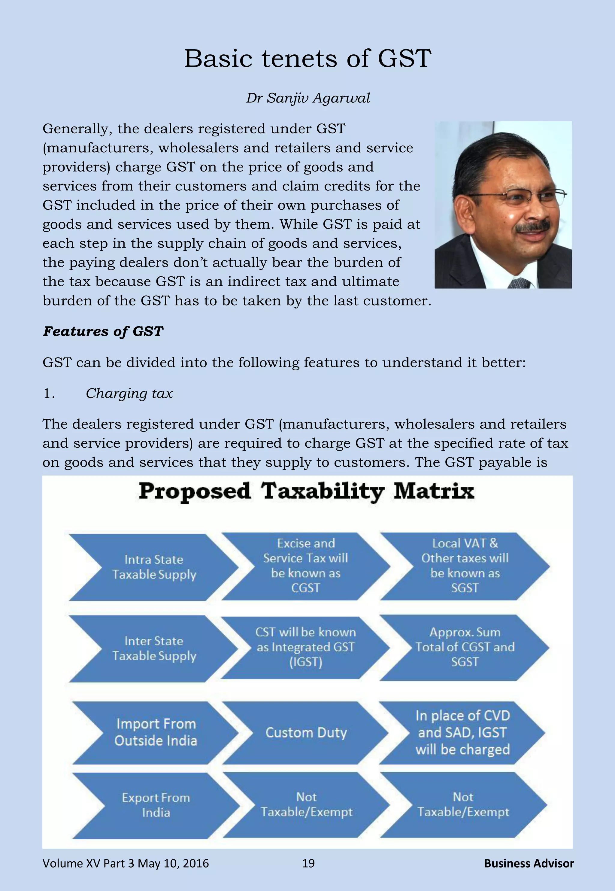 Basic tenets of GST - Dr Sanjiv Agarwal | PDF