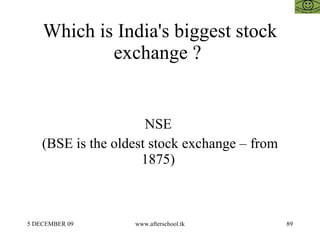 Which is India's biggest stock exchange ?  NSE  (BSE is the oldest stock exchange – from 1875)  