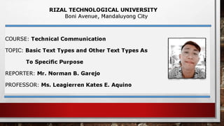 Basic text types and other text types as to purpose ppt