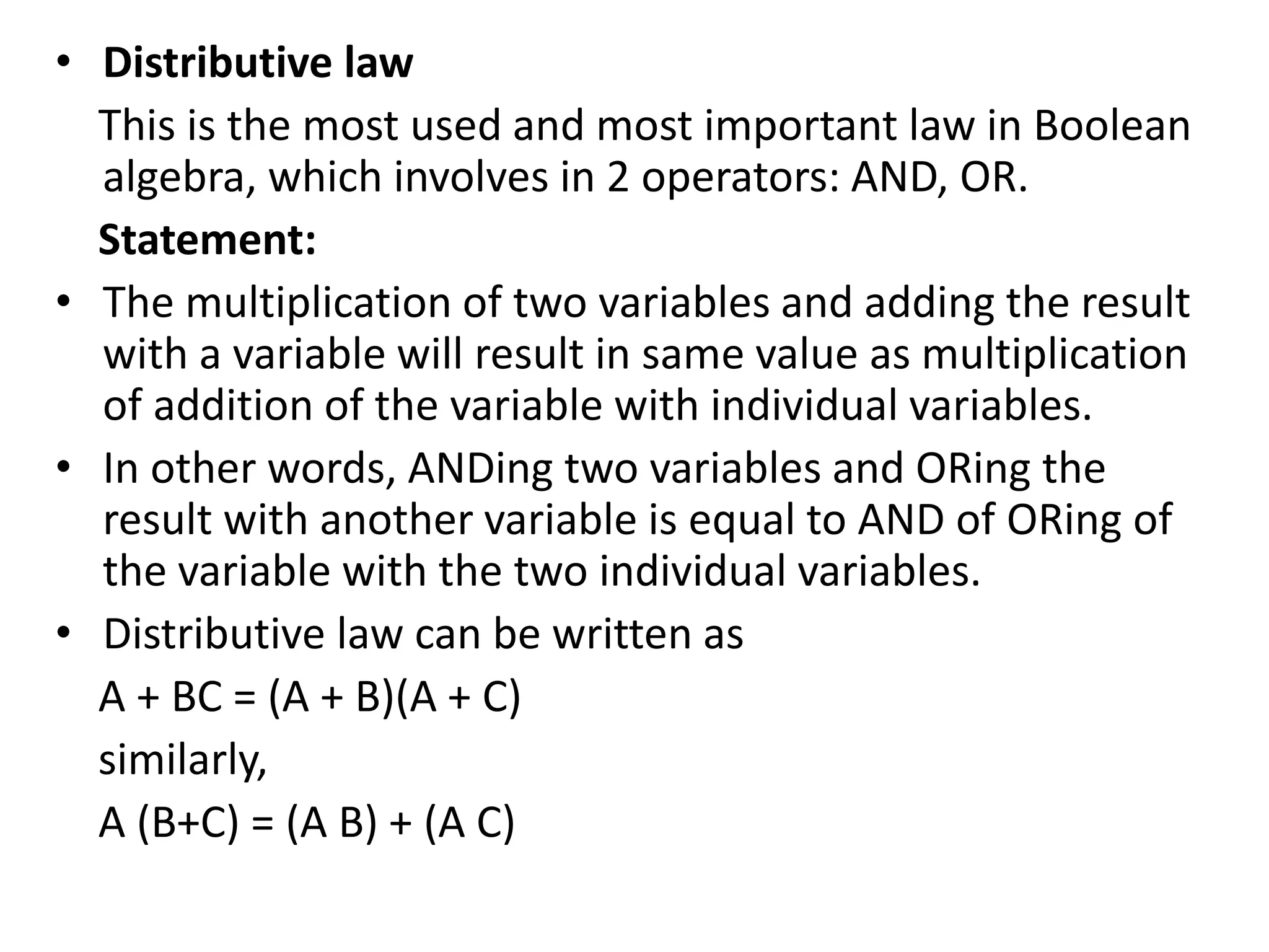 Basic theorems and properties of boolean algebra | PPTX
