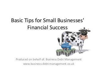 Basic Tips for Small Businesses'
Financial Success
Produced on behalf of: Business Debt Management
www.business-debt-management.co.uk
 