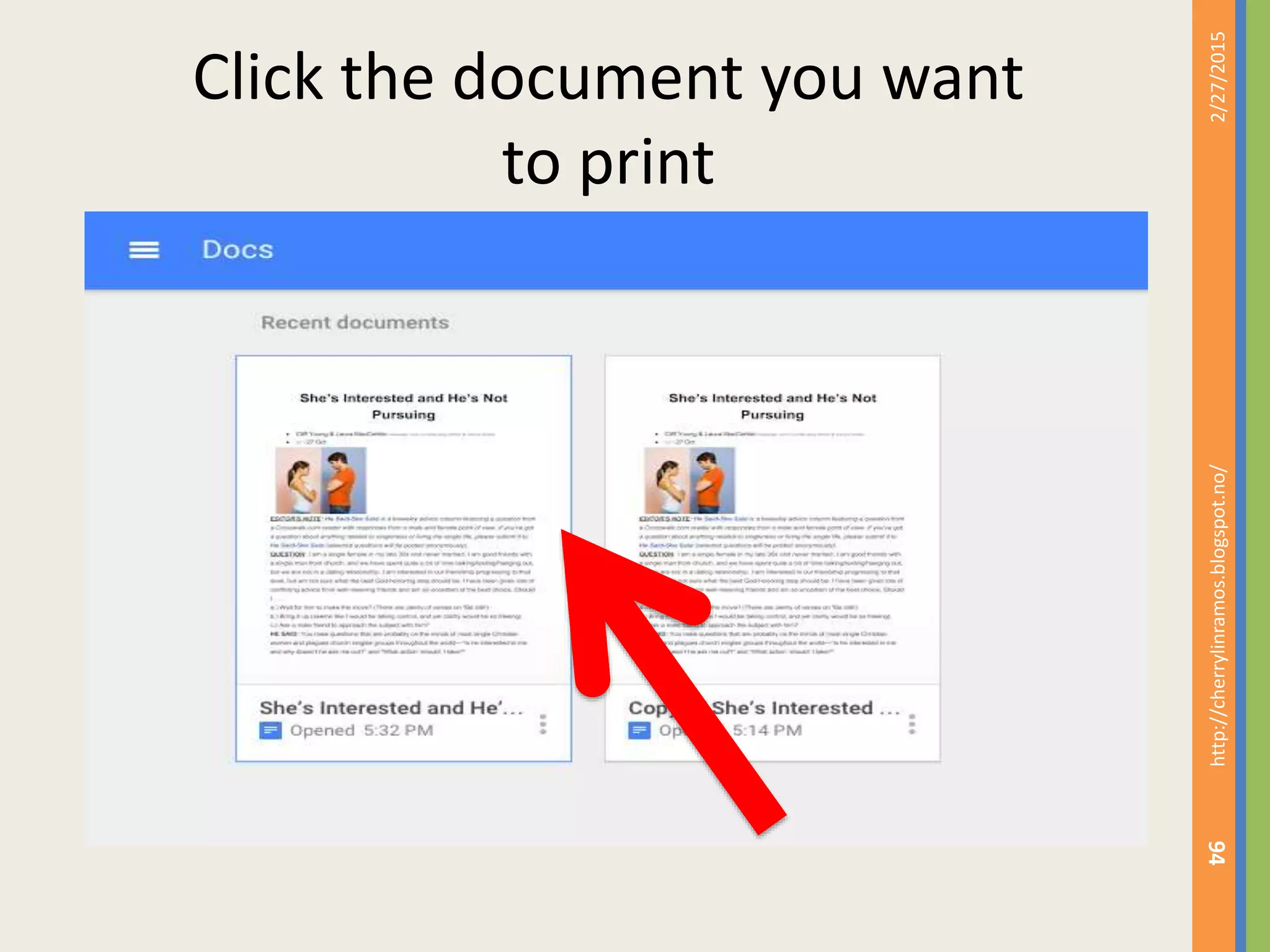 Click the document you want
to print
2/27/2015http://cherrylinramos.blogspot.no/
94
 