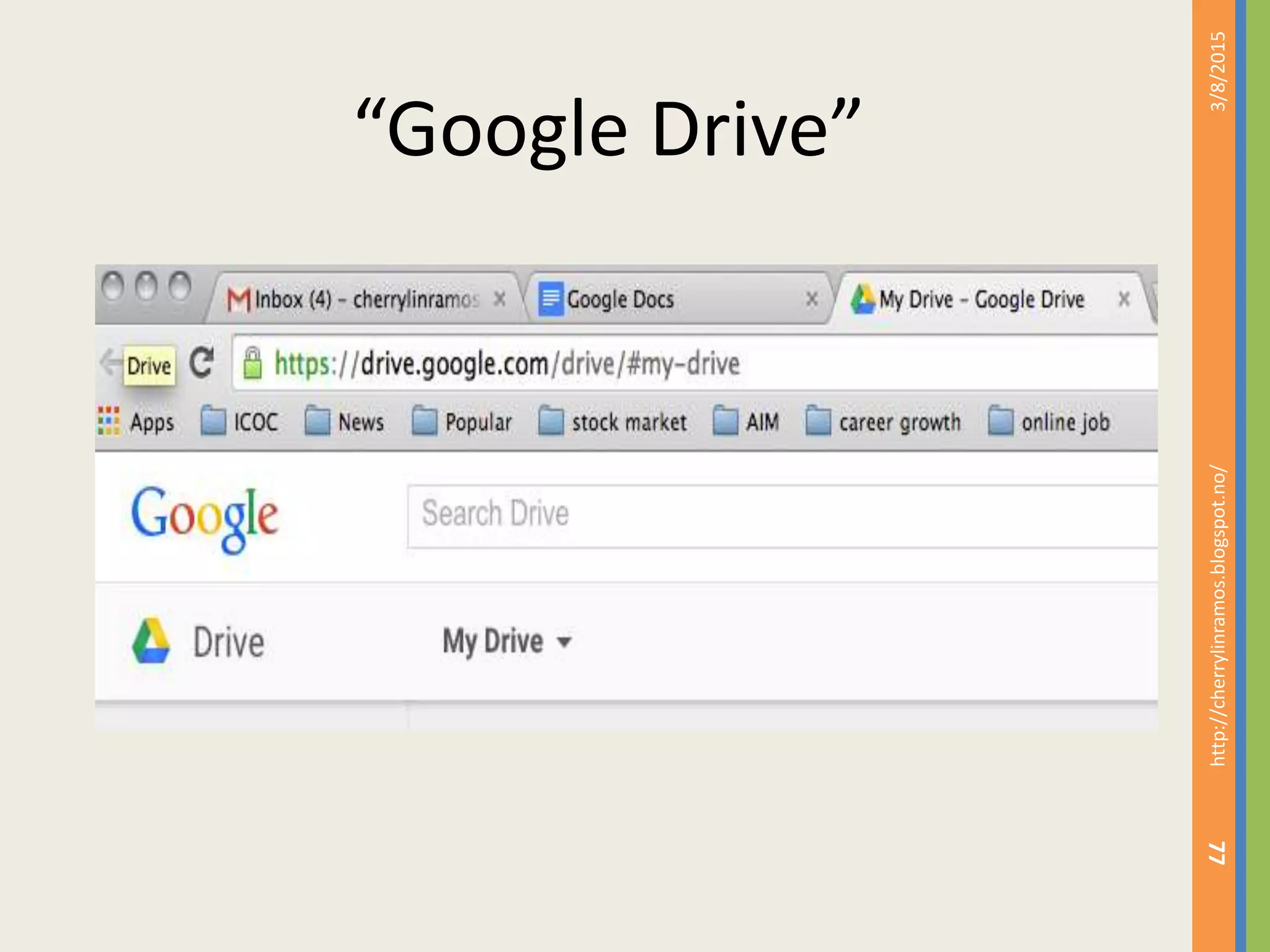 3/8/2015http://cherrylinramos.blogspot.no/
77
&ldquo;Google Drive&rdquo;
 