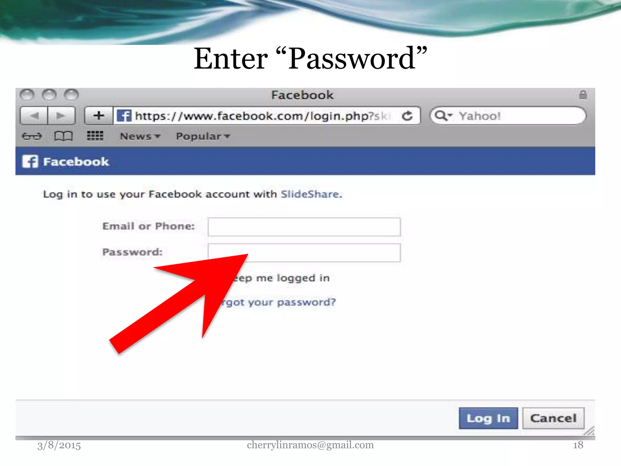 Enter “Password”
3/8/2015 cherrylinramos@gmail.com 18
 