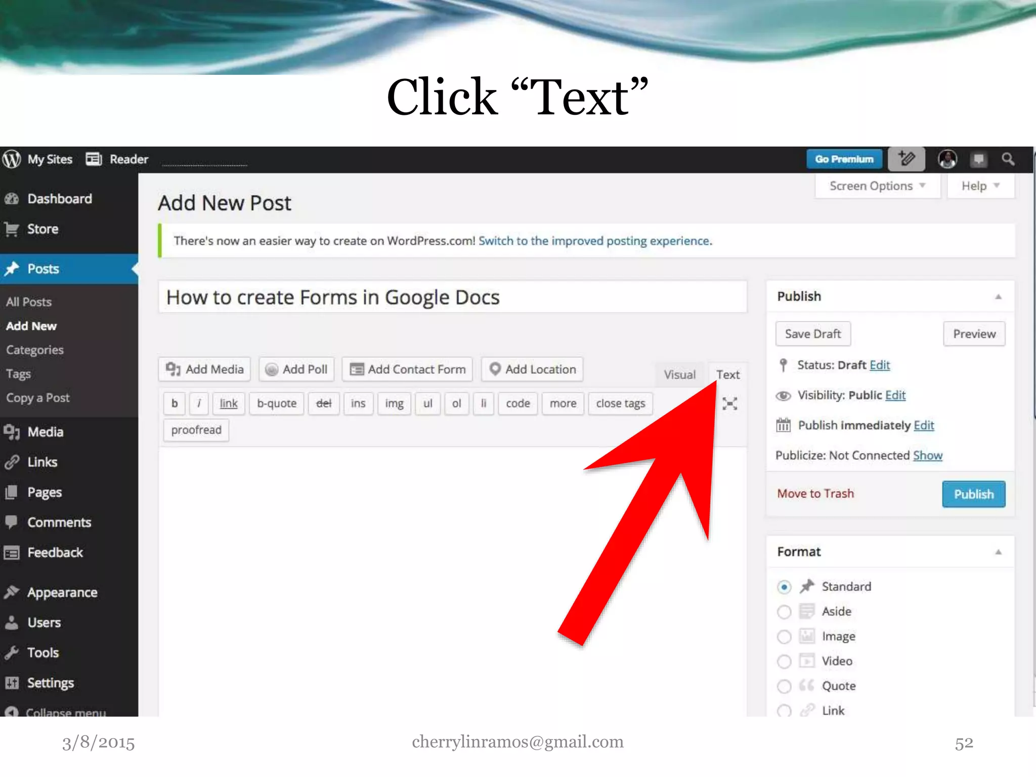 Click “Text”
3/8/2015 cherrylinramos@gmail.com 52
 