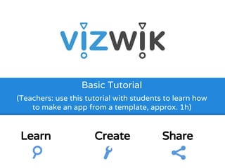 Basic Tutorial 
(Teachers: use this tutorial with students to learn how 
to make an app from a template, approx. 1h) 
Learn Create Share 
 
