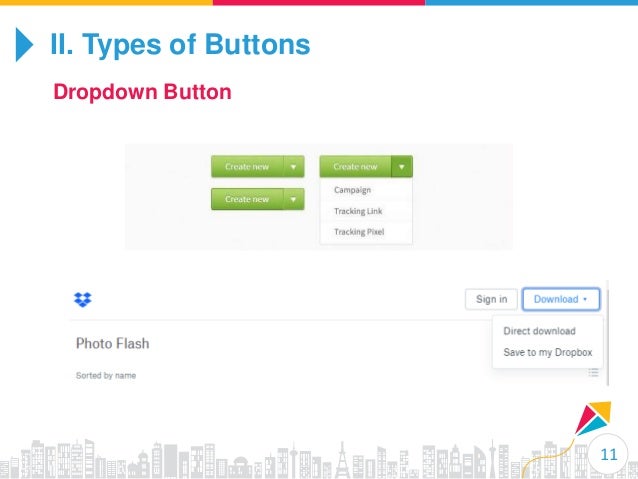 Basic types of buttons in user interfaces