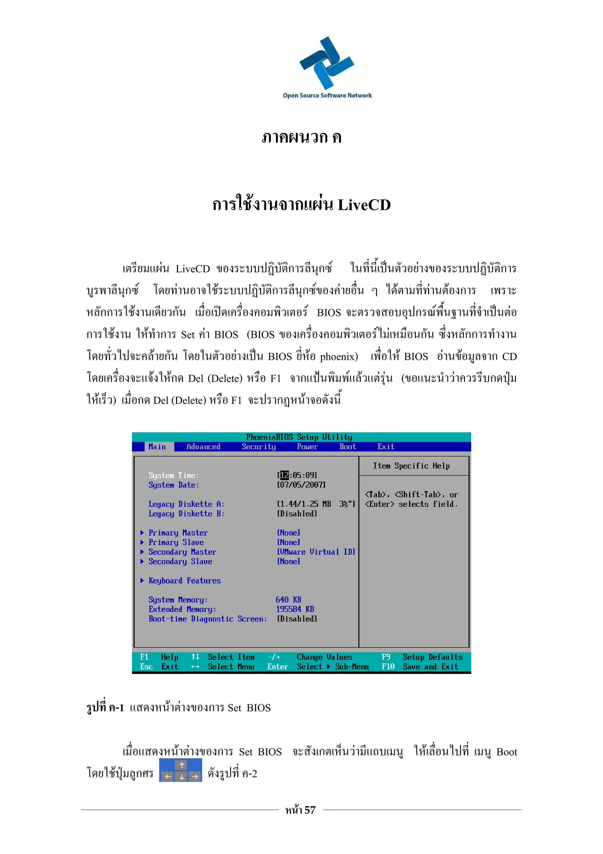 ก

                         ก      F      ก F LiveCD

             F LiveCD           ก               ก F            F                 ก
     ก F        F     F      ก             ก F    F        F           F   F ก
  กก F         ก                            F BIOS                ก F          F
ก F      F ก Set F BIOS (BIOS                             F F      ก     กก
           F ก           F  BIOS              F phoenix)      F BIOS F F    ก CD
          F Fก Del (Delete) F1             ก          F F FF (         F    ก
 F ) ก Del (Delete)     F1    ก             F




        -1       F F     ก Set BIOS

                   F F    ก Set BIOS            ก     F            F             Boot
    F        ก                -2

                                       F   57
 