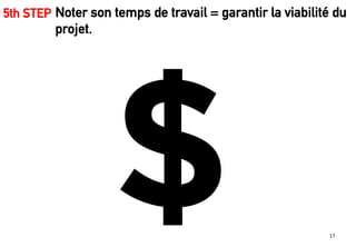 )&!
Noter son temps de travail = garantir la viabilité du
projet.
5th STEP !
$
 