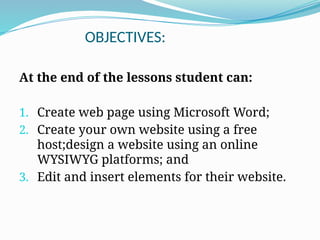 BASIC WEB PAGE CREATION powerpoint presentation | PPTX