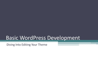 Basic WordPress Development
Diving Into Editing Your Theme
 