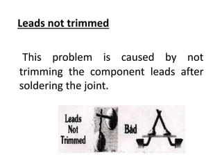 This problem is caused by not
trimming the component leads after
soldering the joint.
Leads not trimmed
 