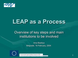 LEAP as a Process Overview of key steps and main institutions to be involved Irina Basiliya Belgrade, 16 February, 2004  