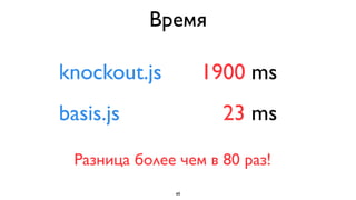 Время

knockout.js        1900 ms
basis.js             23 ms

 Разница более чем в 80 раз!
              49
 
