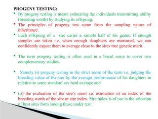 Progeny Test Example BASIS OF SELECTION in bovines animal genetics breeding .pptx
