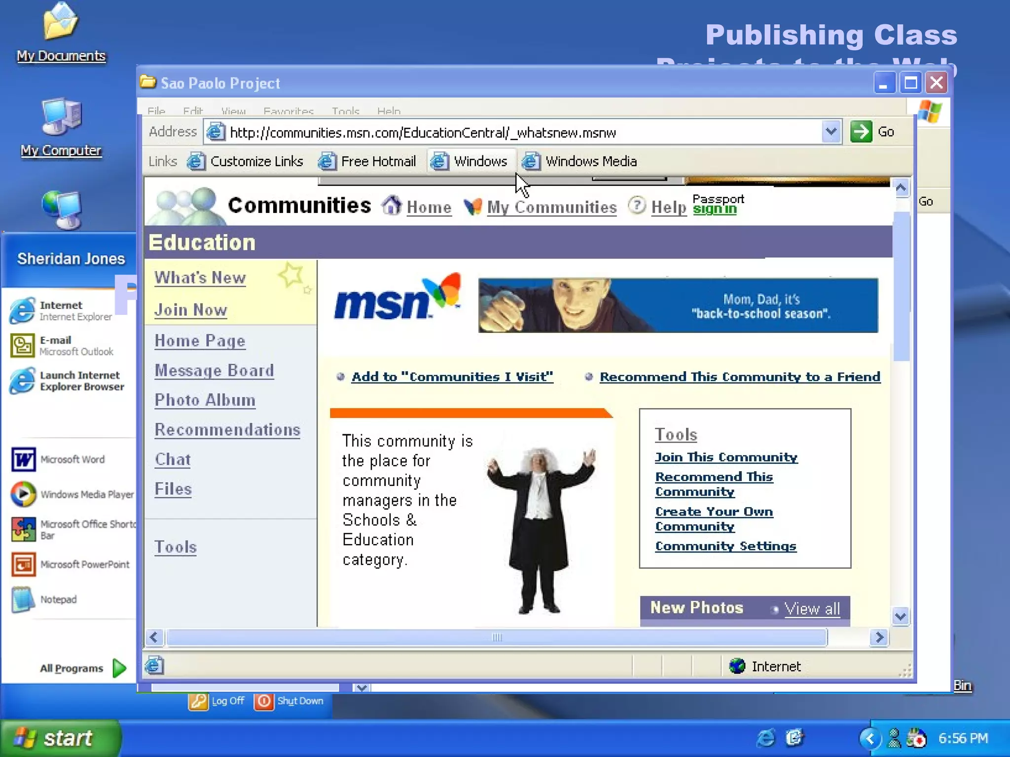 Publishing Class Projects  to the Web Publishing Class Projects to the Web To publish to the Web (cont.) Type your password in the  Password  text box, and then click  Next  to continue. To complete the Password Wizard, click  Finish . In the  File Destination  dialog box, select a folder in which you want to publish your files, or click  Create a new folder  to make a new folder. Click  Next . Your document is automatically copied to the destination Web site.  Click  Finish  to close the Web Publishing Wizard. To publish to the Web On the  Start  menu, click  My Documents . Click to select the document that you want to publish to the Web. In the  File Tasks  menu, click  Publish this file to the Web . The Web Publishing Wizard starts. Click  Next  to continue. The  Destination Web Site  page appears.  The Passport Wizard starts. Click  Next to  continue . Click to select  Yes, use an existing e-mail  account , and then click  Next . Type your e-mail address in the  E-mail address or Passport  box, and then click  Next  to continue. 
