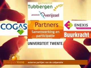 Partners
Samenwerking en
participatie

externe partijen van de coöperatie
6
6

 