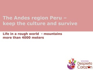 The Andes region Peru –
keep the culture and survive

Life in a rough world - mountains
more than 4000 meters
 