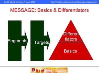 MESSAGE: Basics & Differentiators Segments Targets Targets Basics Differentiators 