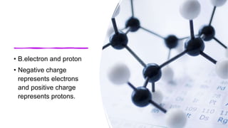 • B.electron and proton
• Negative charge
represents electrons
and positive charge
represents protons.
 