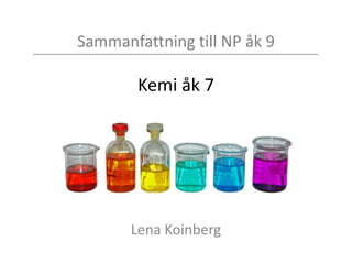 Sammanfattning till NP åk 9
Kemi åk 7
Lena Koinberg
 