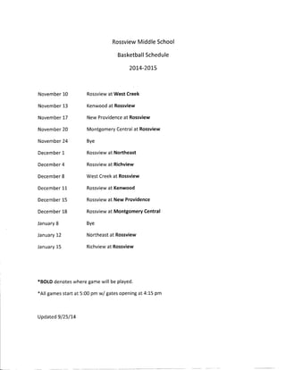 Basketball schedule 2014-2015