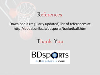 Thank You
References
Download a (regularly updated) list of references at
http://bodai.unibs.it/bdsports/basketball.htm
 