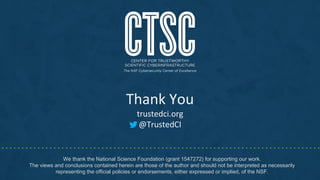 We thank the National Science Foundation (grant 1547272) for supporting our work.
The views and conclusions contained herein are those of the author and should not be interpreted as necessarily
representing the official policies or endorsements, either expressed or implied, of the NSF.