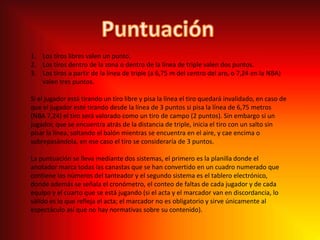 En los lados menores se sitúan los aros que están a 3,05 m de altura y se introducen 1,20 m dentro del rectángulo de juego, tienen que estar provistos de basculantes homologados.