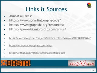 19
Links & Sources
• Almost all files:
• https://www.sonarlint.org/vscode/
• https://www.graphviz.org/resources/
• https://powerbi.microsoft.com/en-us/
•
• https://sourceforge.net/projects/maxbox/files/Examples/EKON/EKON24/
•
• https://maxbox4.wordpress.com/blog/
•
• https://github.com/maxkleiner/maXbox4/releases
•
 
