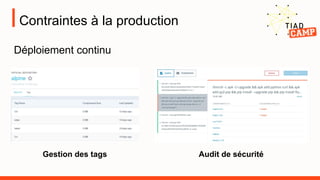 Contraintes à la production
Déploiement continu
Audit de sécuritéGestion des tags
 