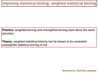 44Mirarab et al., PLoS One, accepted
Improving statistical binning: weighted statistical binning
Practice: weighted binning and unweighted binning have about the same
accuracy !
Theory: weighted statistical binning can be shown to be consistent,
unweighted statistical binning is not.
 