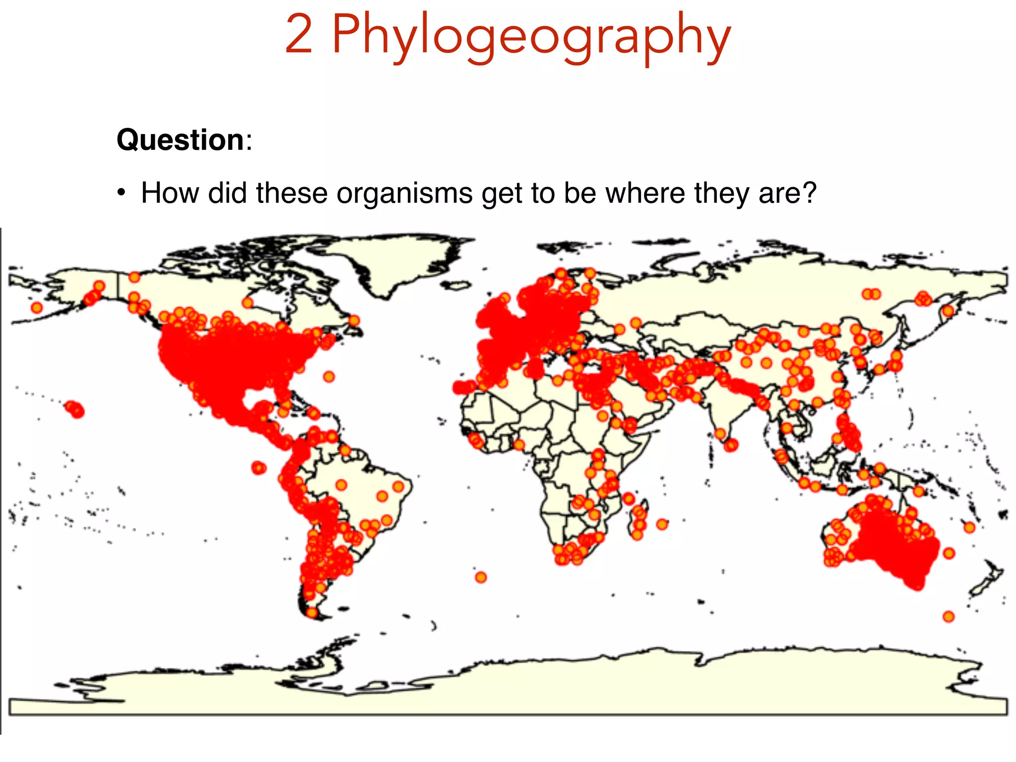 2 Phylogeography
Question:!
• How did these organisms get to be where they are?!
 