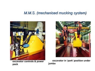 excavator controls & power
pack
excavator in ‘park’ position under
jumbo
M.M.S. (mechanised mucking system)
 