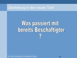 11Der neue Tarifvertrag im öffentlichen Dienst
Überleitung in den neuen Tarif
 