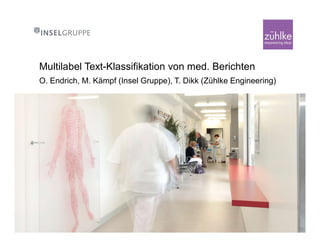O. Endrich, M. Kämpf (Insel Gruppe), T. Dikk (Zühlke Engineering)
Multilabel Text-Klassifikation von med. Berichten
 