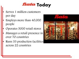 Today
• Serves 1 million customers
per day
• Employs more than 40,000
people
• Operates 5000 retail stores
• Manages a retail presence in
over 70 countries
• Runs 33 production facilities
across 22 countries
 