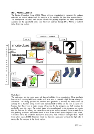 Bata BCG matrix, swot analysis and PEST analysis | DOCX