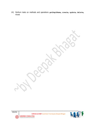 439/454
ADF Essentials Training by Deepak Bhagat
14) Perform tests on methods and operations getDeptName, create, update, delete,
find.
 